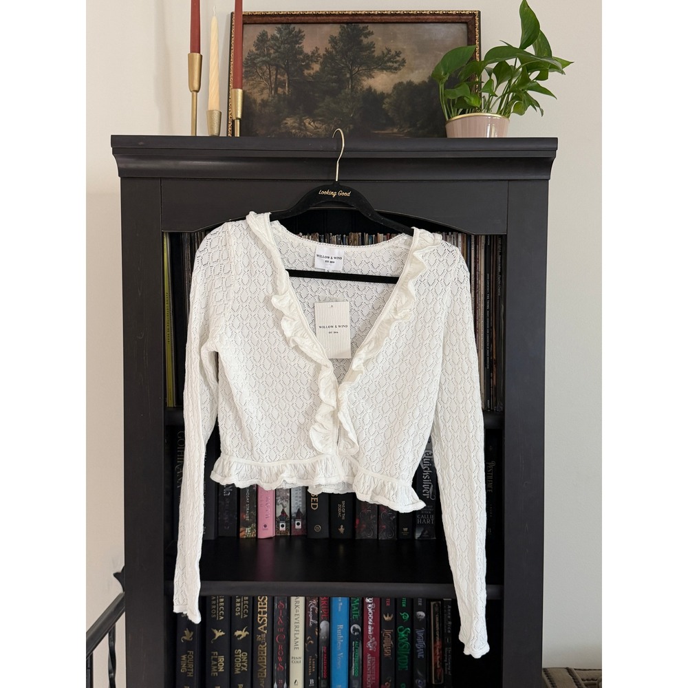 Willow & Wind Cardigan Ivory Ruffle Pointelle Knit Coquette Romantic Victorian